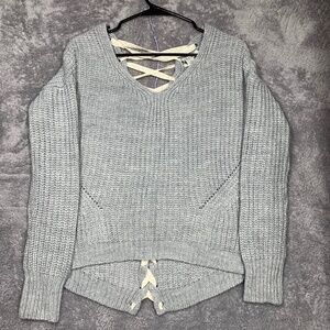 American Rag Cie Women's Gray Lace Up Back Sweater‎ Size S Acrylic Long Sleeve